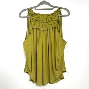 Free People Silky Ruched Olive Green Spaghetti Strap Loose Flowy‎ Tie Back Tank